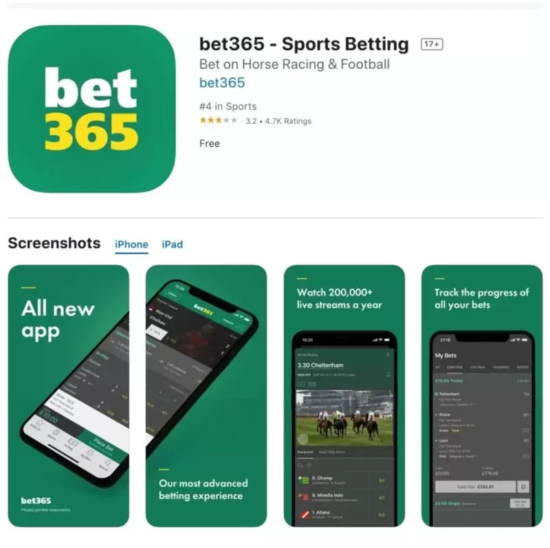 Screenshot of the Bet365 iOS App