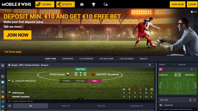 mobile wins free bet offer