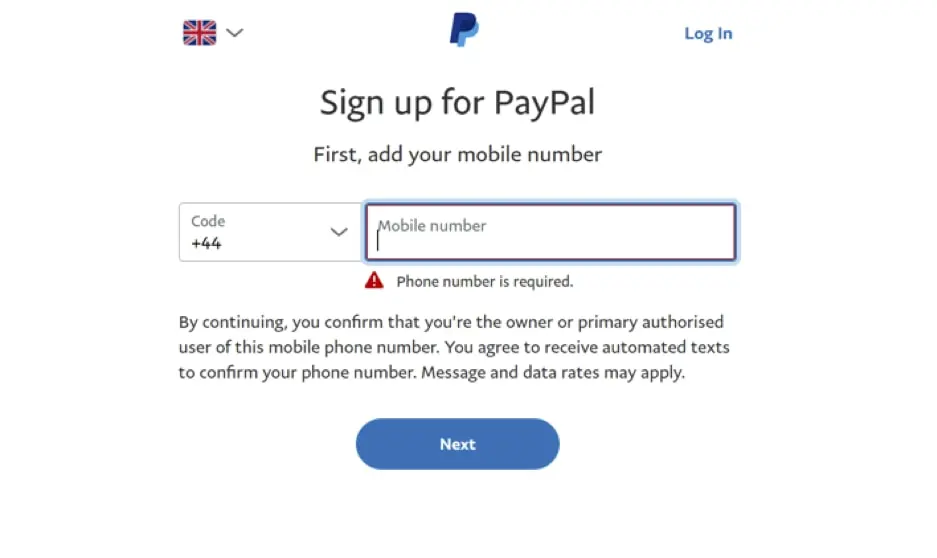 PayPal phone verification