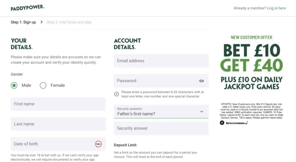 Paddy Power's Signup Process