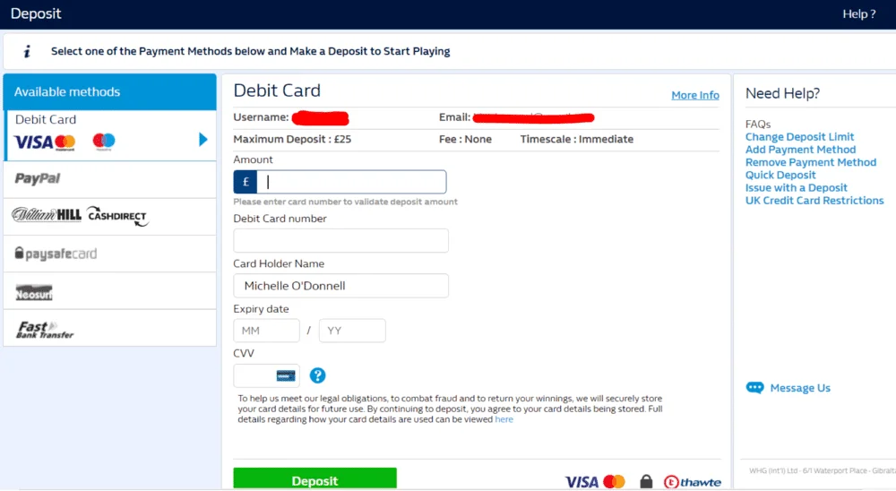 Added your card to William Hill