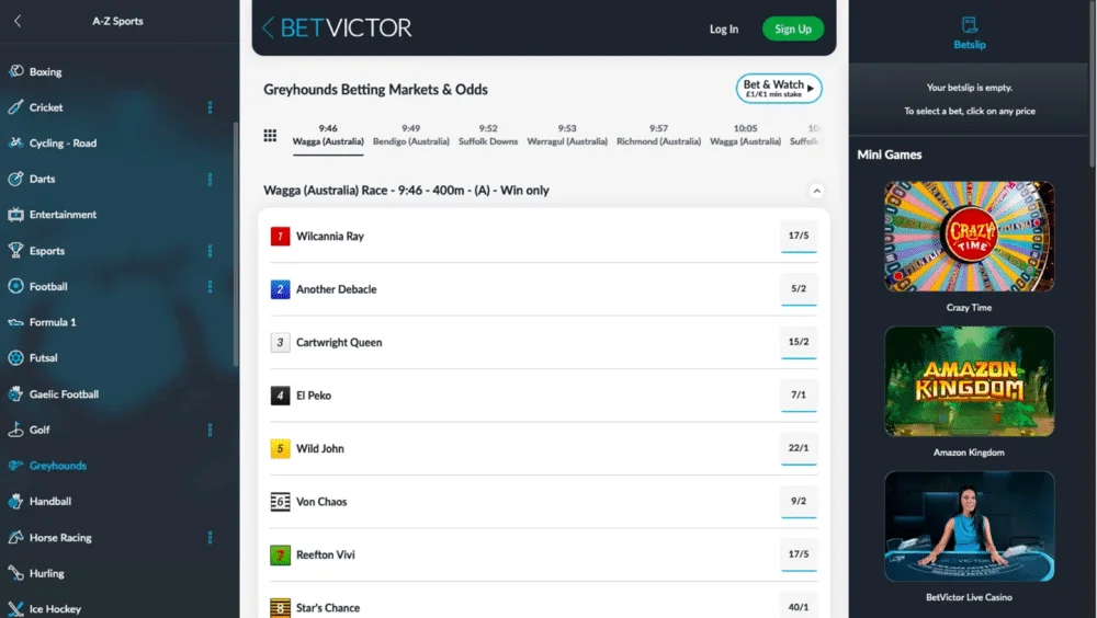 Bet on worldwide greyhound races with BetVictor