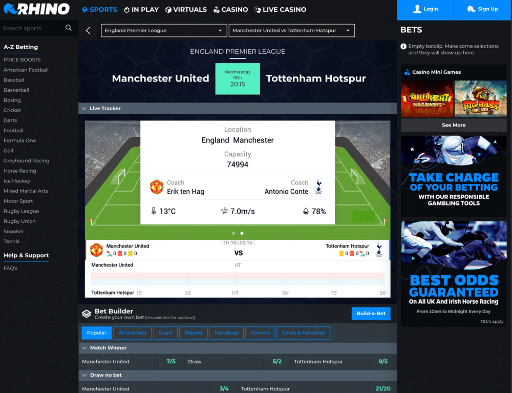 New betting site RhinoBet offer live tracking of football games