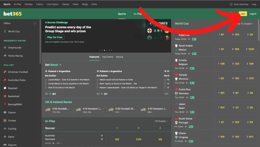 Joining bet365